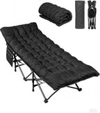 WLIVE 1200D Double Layer Oxford Camping Cots for Adults, Folding Cots for Sleeping with Mattress, Outdoor Folding Bed with Carry Bag, Portable Camping Bed for Sleeping, Resting, Camping, Black