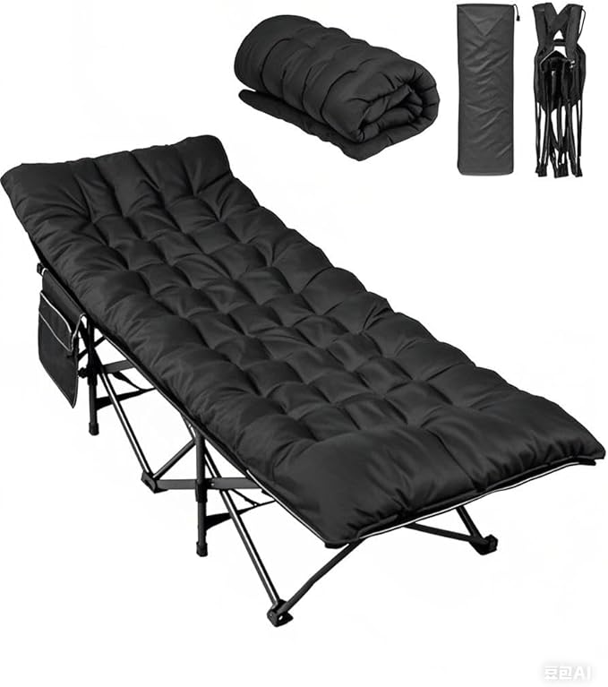 WLIVE 1200D Double Layer Oxford Camping Cots for Adults, Folding Cots for Sleeping with Mattress, Outdoor Folding Bed with Carry Bag, Portable Camping Bed for Sleeping, Resting, Camping, Black