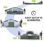 CAMPROS CP Tent 8 Person Camping Tents, Weather Resistant Family Tent, 5 Large Mesh Windows, Double Layer, Divided Curtain for Separated Room, Portable with Carry Bag