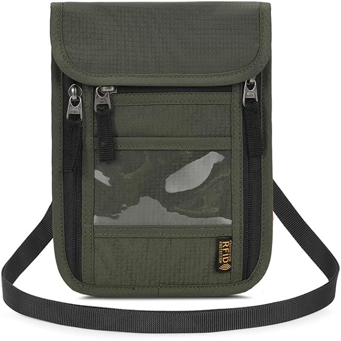 Passport Holder for Travel, Neck Pouch Travel Wallet With RFID Blocking, Waterproof Lightweight Passport Wallet for Women and Men (Army Green)