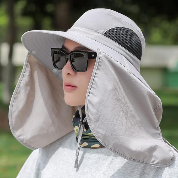 Sun Blocker Hats Outdoor Sun Protection Fishing Cap with Neck Flap Large Brim Outdoor Hat