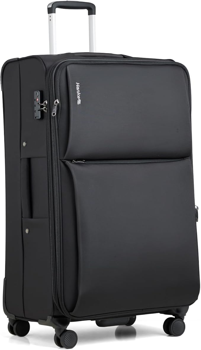 Hanke Expandable 28 Inch Luggage with Spinner Wheels Softside Suitcase Large Rolling Luggage Bag for Travel Checked Suitcases(Black)