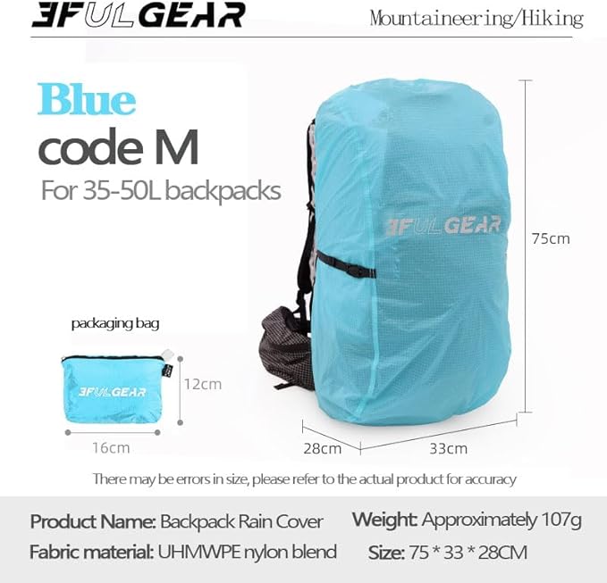 3F 20-85L backpack rain cover, waterproof, dustproof, wear-resistant, tear resistant outdoor hiking backpack cover (blue-M)