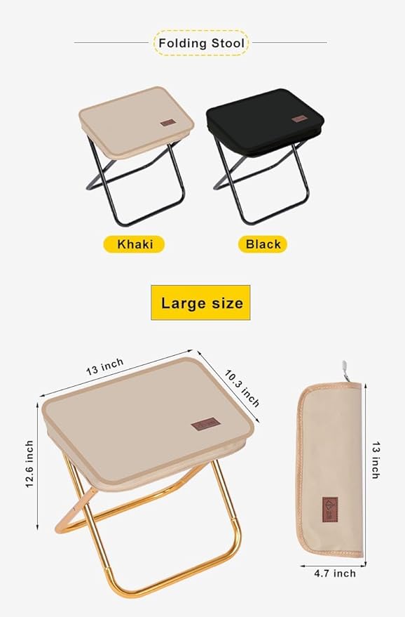 THE LIMIT Mini Folding Stool with Carry Bag, Lightweight Outdoor Stool for Travel, Hiking, BBQ, Fishing, Leisure (Black)