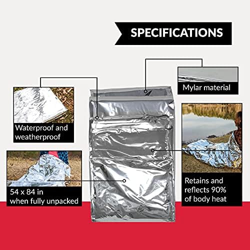 Ever Ready First Aid Mylar Rescue Blanket, Large Silver Thermal Sheet for Emergency and Survival, 54” x 84” – 5 Count