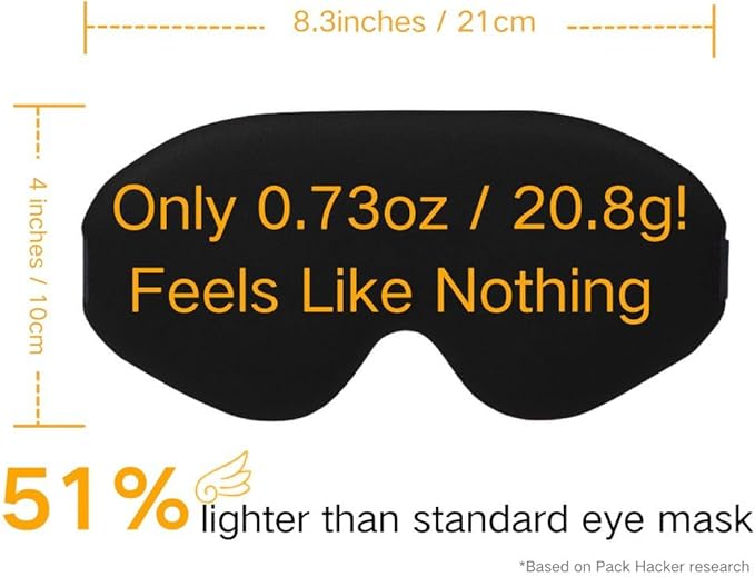 Premium Ultra-Light Sleep Mask, Only 0.73oz, 100% Light Blocking, Comfortable 3D Countered Memory Foam, Lash Extension Eye Masks for Sleep, Travel, Office, for Men Women Side Sleeper, Black
