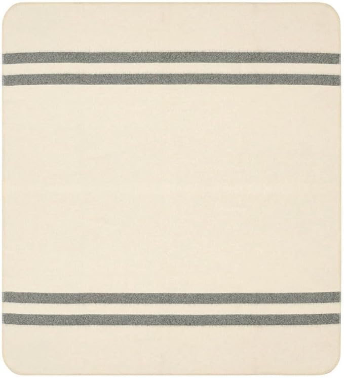 Thick Alpaca Wool Blanket Queen Size Heavyweight for Camping Outdoors or Using Indoors | Soft Peruvian Alpaca Wool Blankets (Ivory - Soft Gray Stripes, Queen)