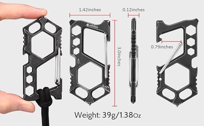 Carabiner Keychain Stainless Steel Multitool - 11 in 1 Tactical Emergency Survival Gear - Glass Breaker,Bottle Opener, Wrench, Screw Drivers, Key Clip, EDC Pocket and Backpack Tool