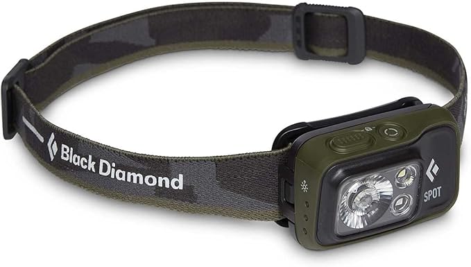 BLACK DIAMOND Spot 400 LED Headlamp, Waterproof and Dimmable Battery Powered Headlamp for Camping, Hiking, Running, Hunting, Work with Red Light Mode, Dark Olive