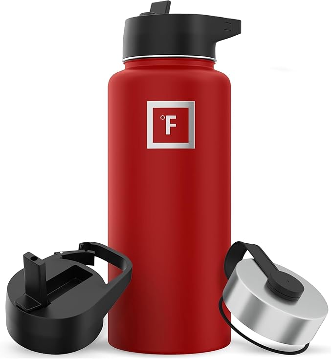 IRON °FLASK Camping & Hiking Hydration Flask with 3 Lids - Stainless Steel, Double Walled & Vacuum Insulated Water Bottle - Leak Proof & BPA Free 32 Oz