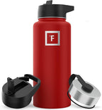 IRON °FLASK Camping & Hiking Hydration Flask with 3 Lids - Stainless Steel, Double Walled & Vacuum Insulated Water Bottle - Leak Proof & BPA Free 32 Oz
