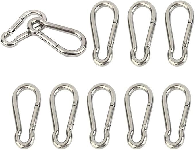 10PCS Carabiner Clip 304 Stainless Steel Heavy Duty Spring Snap Hook M4 1.57 Inch Small Keychain for Keys Swing Set Camping Fishing Hammock