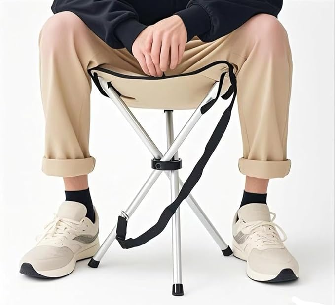 Folding Camping Stool,16.5" Folding Camping Chairs,Portable Tripod Seat,Outdoor Travel Tall Chair for Camping Walking Hunting Hiking Fishing Mountaineering Picnic Beach BBQ Garden Lawn(apricot)