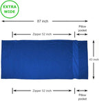 Browint Silk/Cotton Travel Sheet with Double Zippers, 87"x43" Extra Wide Sleep Sack for Hotels, Lightweight Sleeping Bag Liner for Camping, Traveler Rectangular with Pillow Pocket …