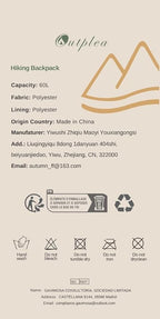 60L Waterproof Backpacking Hiking Backpack with Rain Cover for Men, Large Camping Backpack, Black