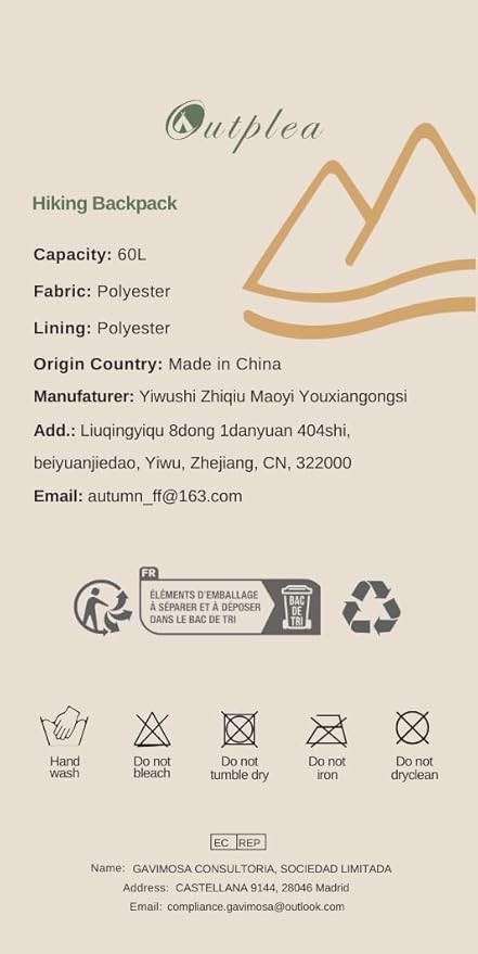 60L Waterproof Backpacking Hiking Backpack with Rain Cover for Men, Large Camping Backpack, Black