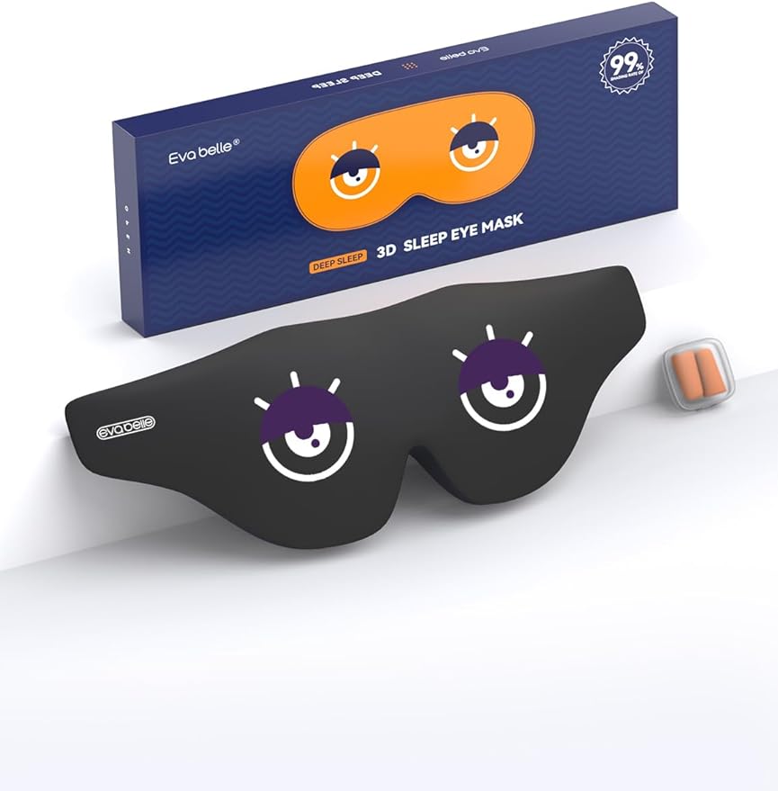 EVA BELLE Sleep Mask Women Men, Comfy Blackout Eye Mask for Deep Sleep, 3D Memory Foam Sleeping Mask, Silk Sleep Eye Cover, Cute Funny Eyeshade Covers, Adjustable Elastic Strap & Soft Breathable