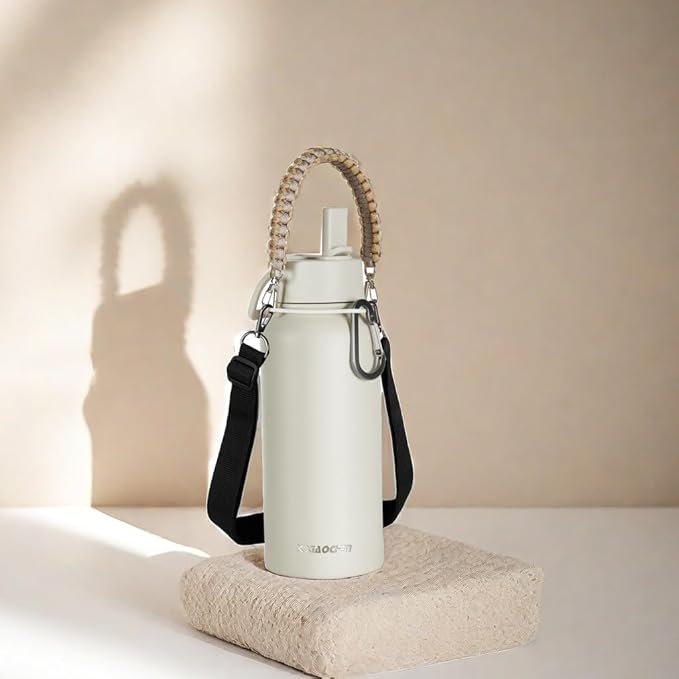 KXIAOCHEN Insulated Water Bottle, Stainless Steel Water Bottle, 2 Lids (Straw and Handle Lid),Wide Mouth Metal Water Bottles Keep Hot and Cold, Double Walled, Thermo Mug, Metal Canteen