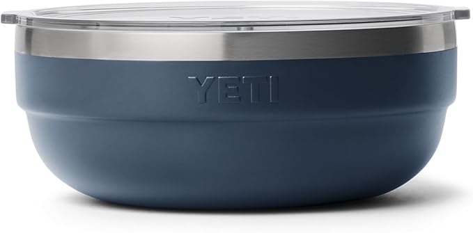 YETI Rambler Low Bowl, Vacuum Insulated, Stackable and Nestable Stainless Steel Bowl with Lid, 1.6 Quart, Navy