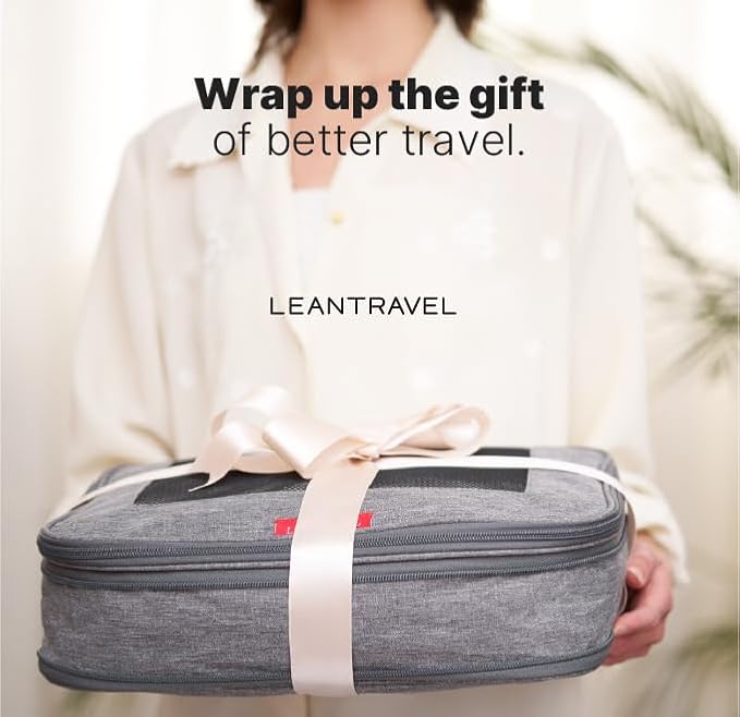LeanTravel Premium Compression Packing Cubes for Travel - Suitcase Organizer Bags with Double Zipper & Breathable Mesh Panel - Space Saving Carry On Luggage Essentials (1 Small Bag, Grey)