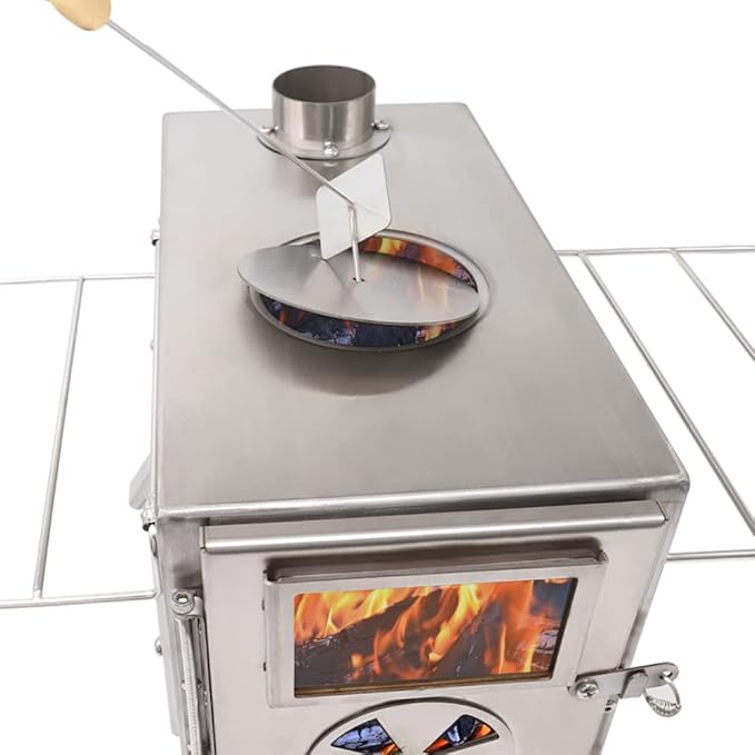 Fitinhot Tent Stove, Portable Camping Wood Burning Stoves Stainless Steel with Chimney Pipes for Outdoor Cookout, Hiking, Travel, Backpacking Trips (Silver)