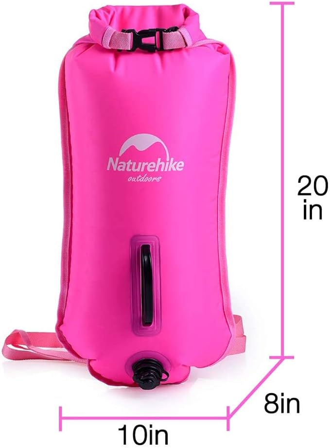Naturehike 18L High Visible Safety Swim Buoy - Ultralight Bubble Tow Float and Dry Bag for Open Water Swimming Kayaking Snorkeling Diving Trailing with Adjustable Waist Belt