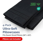 Pillowcases - Ultra Soft Hotel Quality Pillowcase Covers - Comfy, Cozy & Wrinkle Free - Shrinkage and Fade Resistant - Machine Washable Pillow Protectors - (Queen, Black, 4 Piece Set)