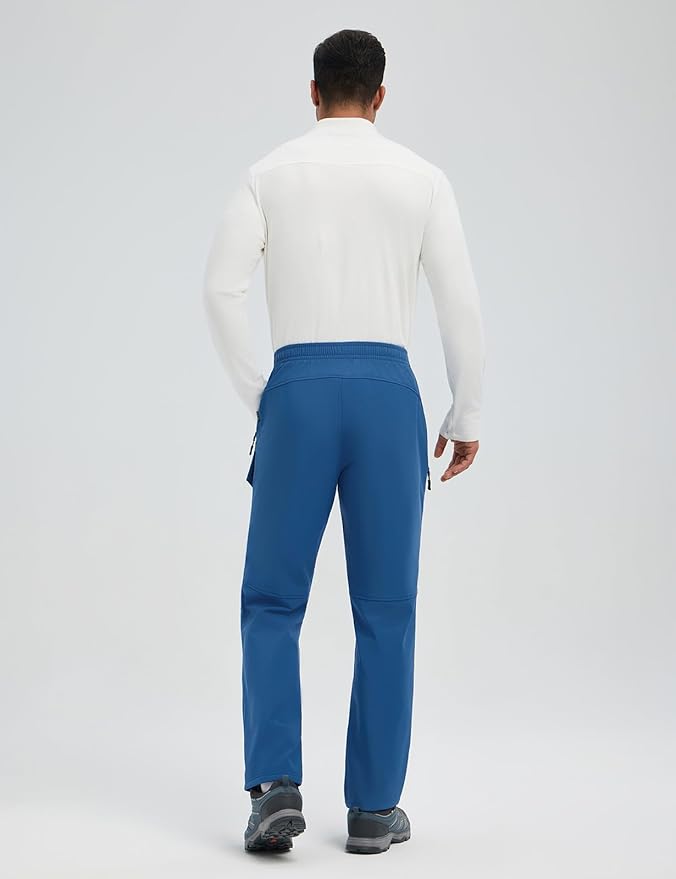 baleaf Men's Fleece Lined Hiking Cargo Pants Softshell Water Resistant Snow Thermal Pants Winter Insulate with Zipper Pocket