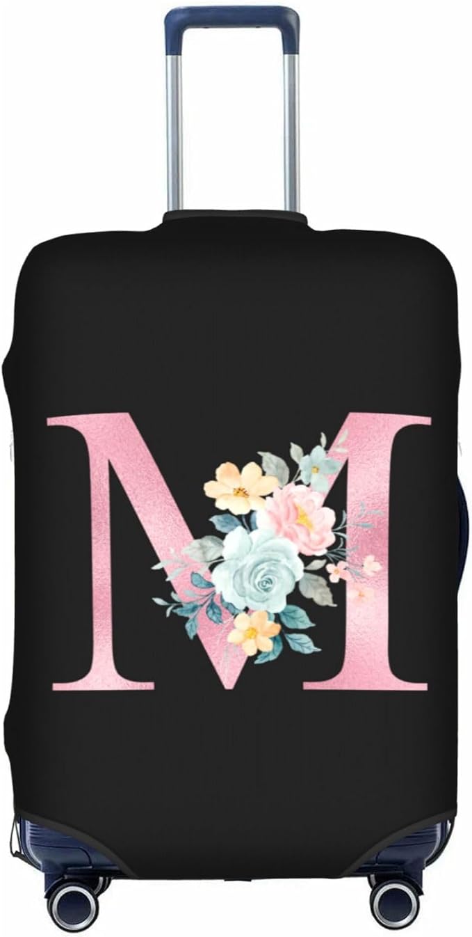 M Alphabet Design Custom Travel Luggage Cover Tag Set TSA Approved Vintage Letter Print Suitcase Protector Men Women (M 22-25 Inch Luggage)