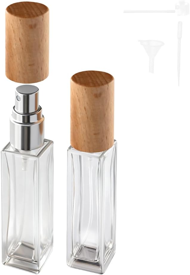 Perfume Atomizer, Glass Perfume Container,Travel Bottle Refillable, Empty Portable Leakproof Frangrance Spray Bottle (Beech 2pcs 10ml/0.3oz)
