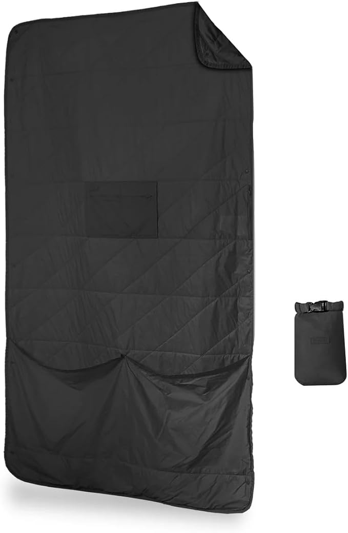 Gravel Layover Travel Blanket – Ultra-Lightweight, Warm Down Alternative with Carry Pouch (Black)