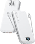 Portable Phone Charger, 10000mAh PD20W Fast Charging Power Bank with Built-in Cables & Wall Plug, External Battery Bank with LED Display, Travel Essential Battery Pack for iPhone, iPad, Samsung White