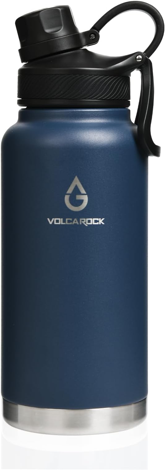 Sports Water Bottle 24/32/40/64Oz with Straw Lid Dustproof, 3 Lids, Vacuum Insulated Stainless Steel, Simple Thermo Flask, Modern Double Wall Hydro Metal Canteen- 32 Oz Navy Blue