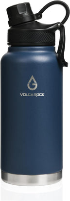 Sports Water Bottle 24/32/40/64Oz with Straw Lid Dustproof, 3 Lids, Vacuum Insulated Stainless Steel, Simple Thermo Flask, Modern Double Wall Hydro Metal Canteen- 32 Oz Navy Blue