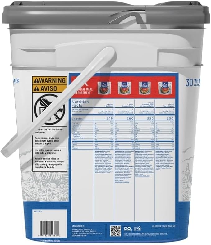 Mountain House Essential Meal Assortment Bucket | Freeze Dried Backpacking & Camping Food | 22 Servings | Gluten-Free