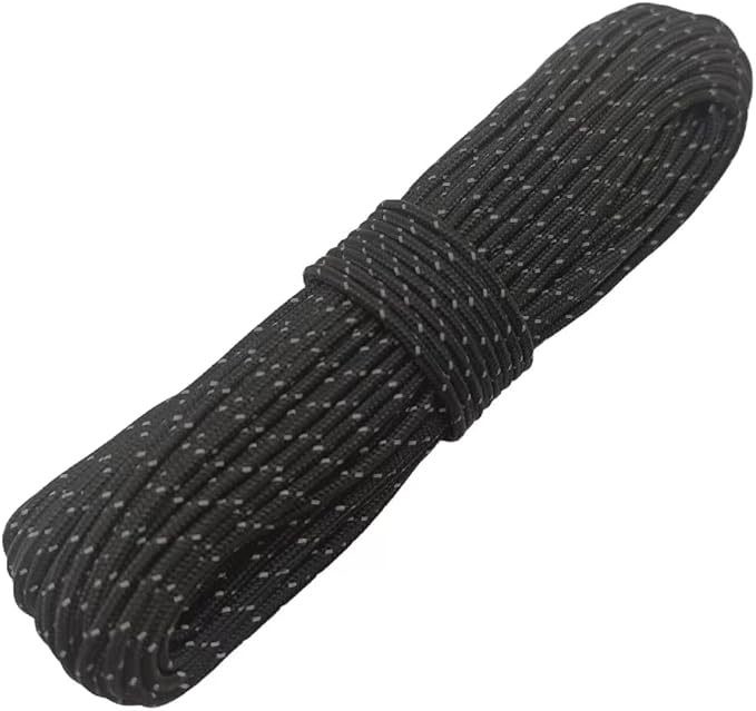 2mm Reflective Guyline Camping Paracord, Ultralight Thin Cord Rope for Tarp Rain Fly Tent Camping, 65 Feet (Black)