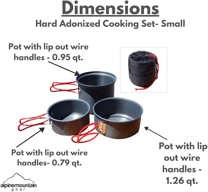 3 Piece Backpacker Hard-Anodized Cook Set - Camping Cookware with Carrying Bag (Made by Caddis Sports, Inc.)