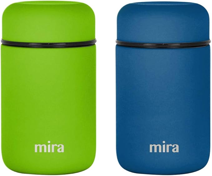 MIRA 2 Pack Insulated Food Jar Thermo for Hot Food & Soup, Compact Stainless Steel Vacuum Lunch Container, 13.5 oz, Cactus Green, Denim