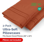 CGK Unlimited Queen Size Terracotta Microfiber Pillowcase Set of 2 - Soft, Hotel Quality Pillowcase Covers - Comfy Bedding for Women, Men, Kids & Teens - Machine Washable Pillow Protectors