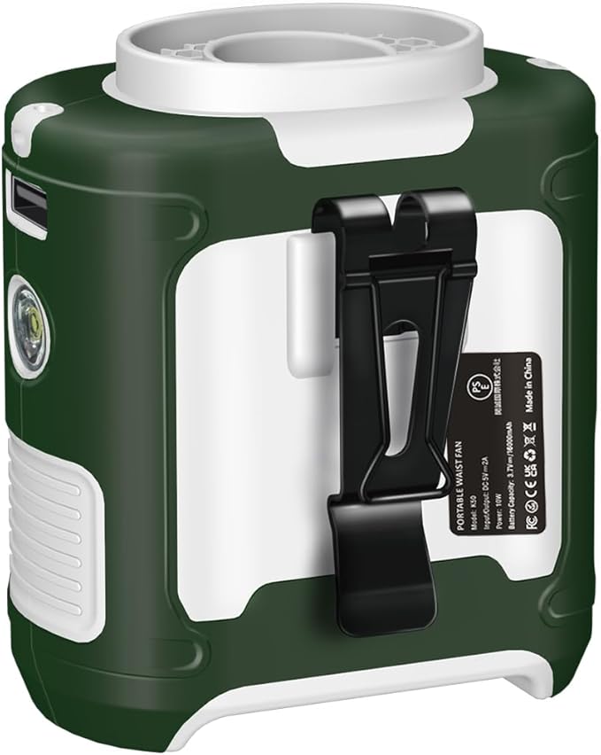 16000mAh Personal Waist Fan Portable Rechargeable Wearable Hand Free, 6-40hours Wearable Cooler for Traveling Working Outdoor Office (Green and White)