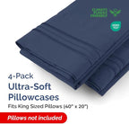 Pillowcases - Ultra Soft Hotel Quality Pillowcase Covers - Comfy, Cozy & Wrinkle Free - Shrinkage and Fade Resistant - Machine Washable Pillow Protectors - (King, Navy Blue, 4 Piece Set)