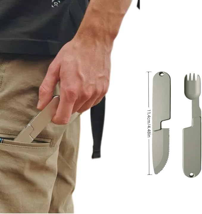 2 in 1 Camping Eating Utensils Set,Reusable Magnetic Camping Utensils Set,Portable Detachable Folding Fork Spoon for Lunch(1Set)