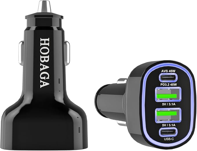 USB C Car Charger Adapter, AVS PD 3.2 QC 5.0 USB Charger, Multi Port Cigarette Lighter Car Phone Charger Compatible with MacBook iPhone 17 16 15 Pro Max iPad, Galaxy S26 25 24 Ultra.