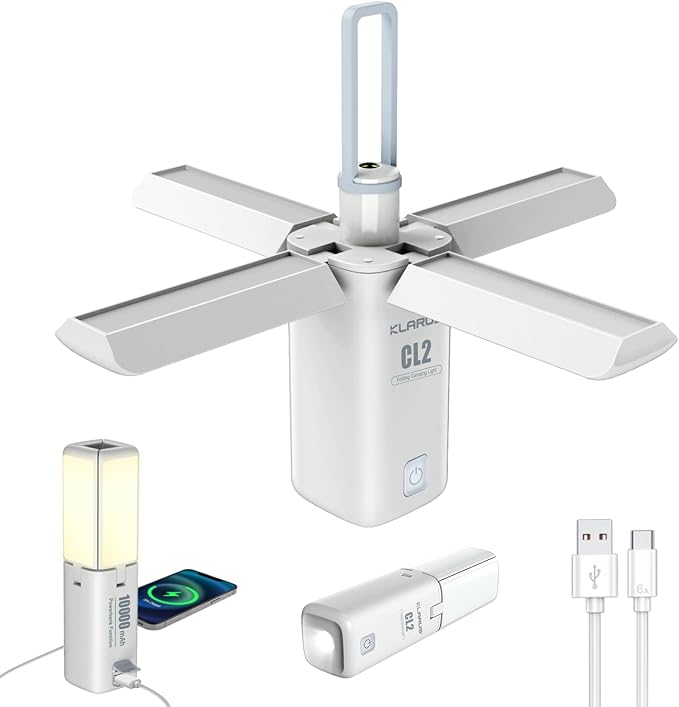 KLARUS CL2 Rechargeable Camping Lantern, 750LM 7 Light Modes Waterproof Foldable Tent Light with Power Supply for Emergency, Camping, Beach, Travel, Power Outages