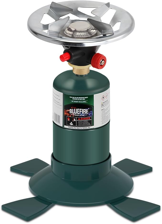 KOMAN Camping Stove Propane, Single Burner Propane Stove,Portable Stove,Propane Burner Camping with Button Starter,10000BTU Backpacking Stove for Outdoor Cooking, Hiking(Fuel not included)
