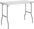 VEVOR Commercial Worktable Workstation 48 x 24 Inch Folding Commercial Prep Table, Heavy-duty Stainless Steel Folding Table with 661 lbs Load, Kitchen Work Table, Silver Stainless Steel Kitchen Island