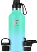 IRON °FLASK Camping & Hiking Hydration Canteens - 3 Lids (Narrow Spout Lid) Leak Proof Vacuum Insulated Stainless Steel - Hot & Cold Double Walled Sports Water Bottle - Sky, 32 Oz