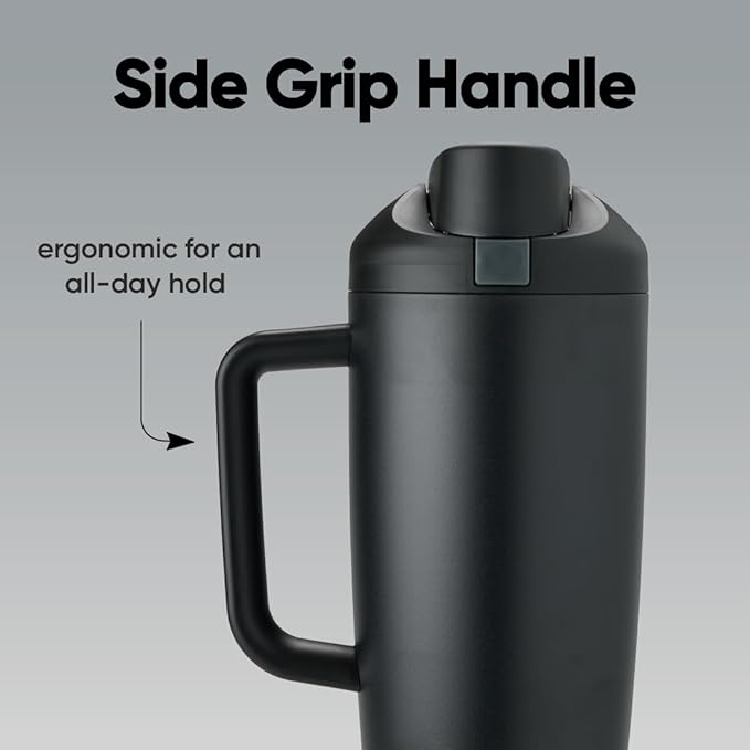 Owala FreeSip Tumbler Insulated Stainless Steel Water Bottle with Built-in Straw and Side Handle, For Travel, Work, School, and Sports, 40oz, BPA Free, Leak Proof, Very, Very Dark