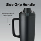 Owala FreeSip Tumbler Insulated Stainless Steel Water Bottle with Built-in Straw and Side Handle, For Travel, Work, School, and Sports, 40oz, BPA Free, Leak Proof, Very, Very Dark