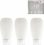 Travel Bottles for Toiletries, TSA Approved 3oz Leak Proof Silicone Soft Refillable Squeeze Travel Size Containers BPA Free for Cleansers, Lotions, Shampoo, Conditioner 3pk (Clear)